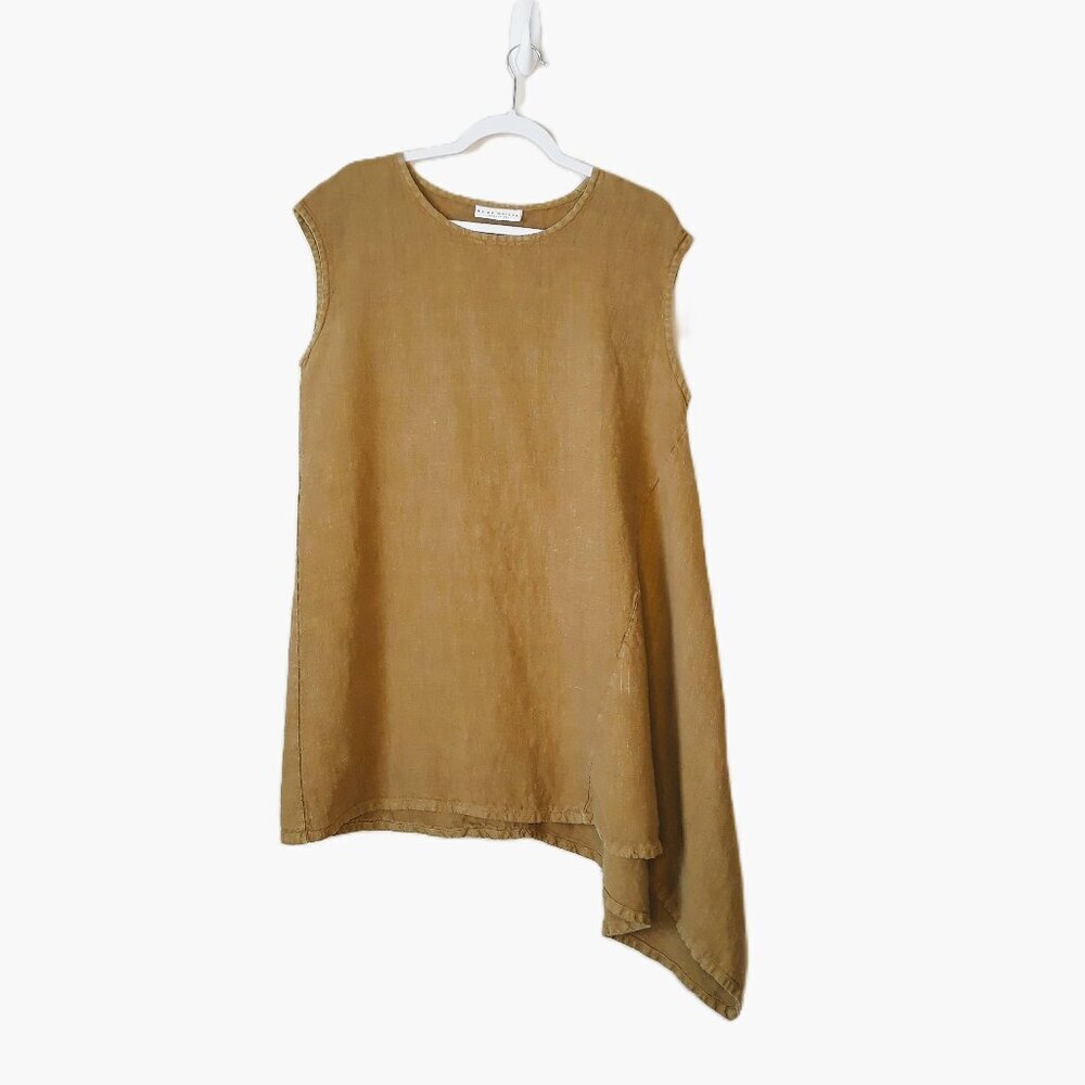 Bryn Walker Linen Tunic Top Sleeveless Asymmetrical Large Lagenlook Artsy Scandi